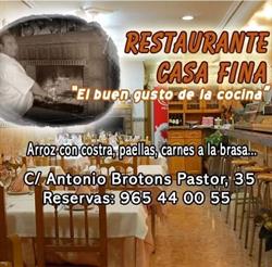 Horario de apertura Restaurante Cafeteria Casa Fina, Elche