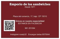 Horario de apertura Emporio de los Sándwiches.1971, A Coruña