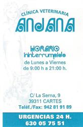 Horario de apertura Clínica Veterinaria Anjana, Cartes