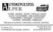 Horario de apertura ALPER autorepuestos, Rociana del Condado