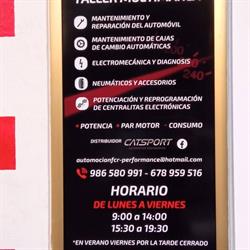 Horario de apertura Automocion FCR Performance, Silleda