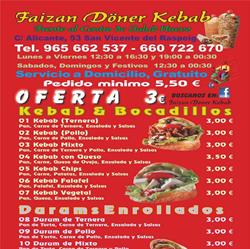 Horario de apertura FAIZAN DONER KEBAB, Sant Vicent Del Raspeig