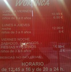 Horario de apertura Wok Inca, 