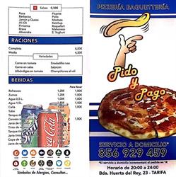 Horario de apertura Pizzeria Pido Y Pago, Tarifa