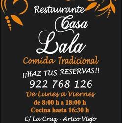 Horario de apertura Restaurante CASA LALA, Arico