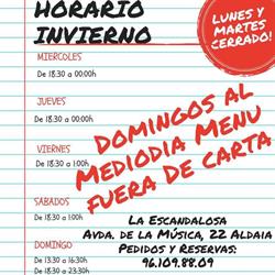 Horario de apertura La Escandalosa Aldaia, 
