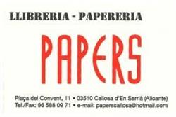 Horario de apertura Papers, Callosa d'En Sarrià
