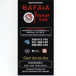 Horario de apertura Safaia Sushi, Vilafranca del Penedes