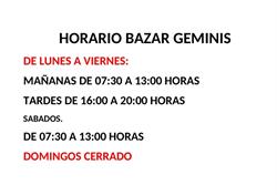 Horario de apertura BAZAR Geminis, Santa Lucía de Tirajana