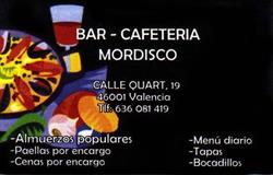 Horario de apertura Cafeteria Mordisco, Valencia