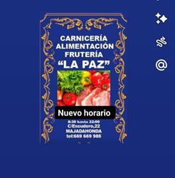 Horario de apertura Carnicería alimentación frutería la paz, Majadahonda