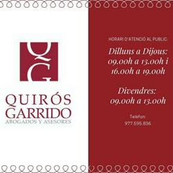 Horario de apertura QUIRÓS & GARRIDO -Encarna Quirós, Reus