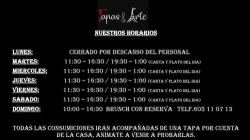 Horario de apertura TAPAS & ARTE, Llanes