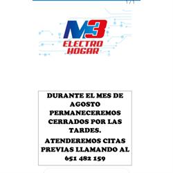 Horario de apertura ELECTRO HOGAR M3, Guadahortuna