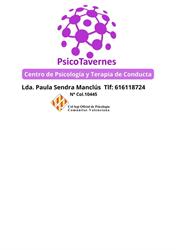 Horario de apertura Psicotavernes Centro de Psicologia y Terapia de Conducta, Tavernes de la Valldigna