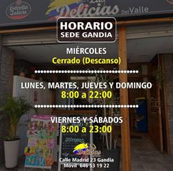 Horario de apertura Las Delicias del Valle Gandia,