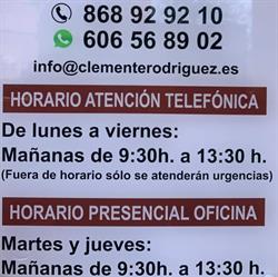 Horario de apertura Administración De Fincas Clemente Rodríguez Porlán, Lorca