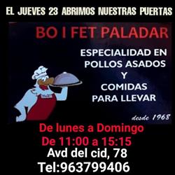 BO I FET Paladar en Valencia (L'olivereta) - Horario de apertura