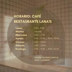 Horario de apertura Cafe Restaurante Lana's, Tielmes de Tajuña