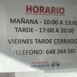 Horario de apertura Autoescuela patricia Algodonales,