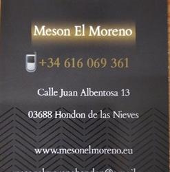 Horario de apertura Meson el Moreno, Hondón de las Nieves